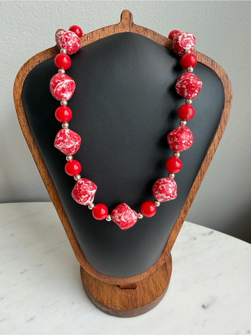 Vintage Red Chunky Beaded Statement Necklace - 80s Retro